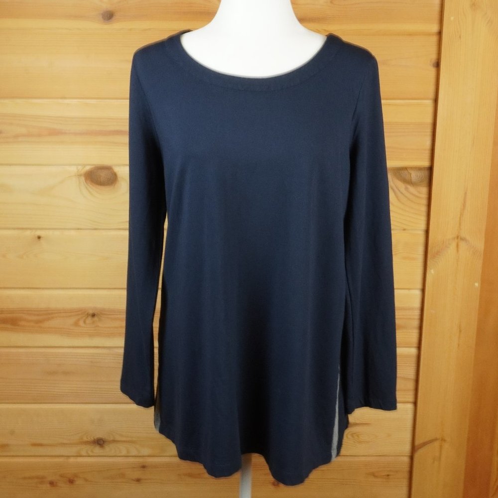 J Jill Wherever Collection Scoop‎ Neck Tunic Navy Blue and Gray Top Size Medium